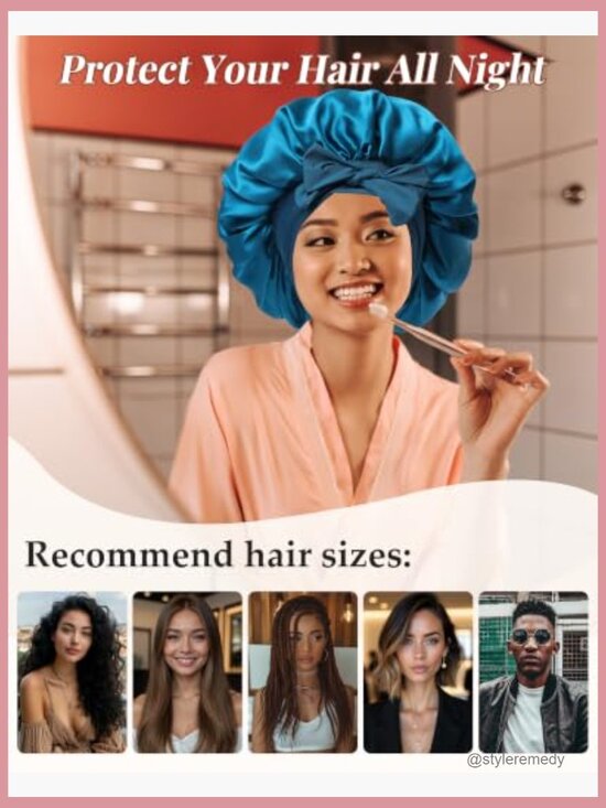 100% Mulberry Silk Bonnet Reversible Hair Wrap with Elastic Tie Band & Silk main image 2